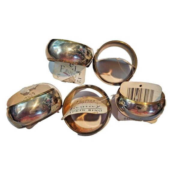 Napkin Rings Kemp & Beatley Set of 5 Silver and Gold color Round 1  1/2" x 3/4" - Picture 6 of 6